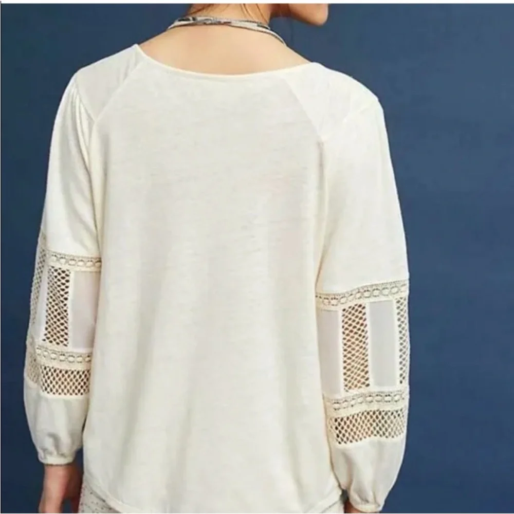 Anthropologie Guest Editor crochet boho peasant long sleeve knit top xs